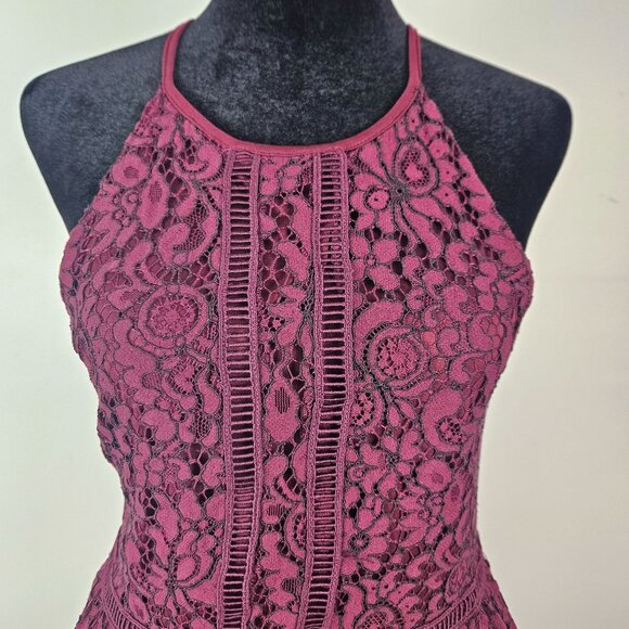 Altard' State Womens Burgundy Lace Fit & Flare Dress Circle Neck Size Sm Formal - Picture 5 of 14
